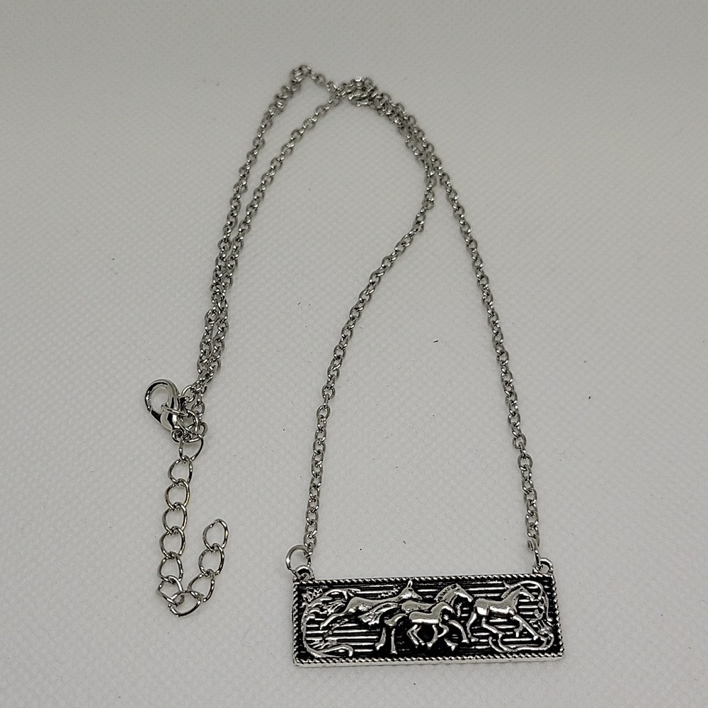 Western Silver Tone Necklace 18" + 2" Extension Horse